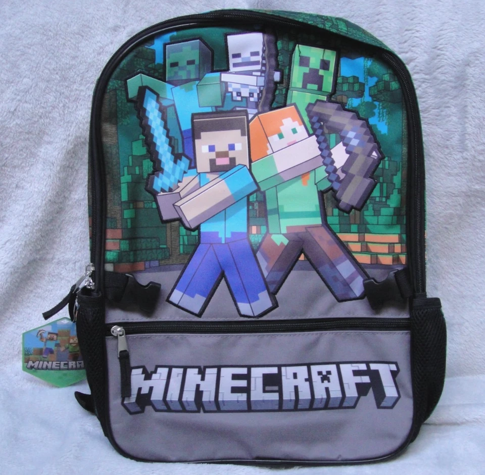 Mochila con licencia MINECRAFT para niños de 17" con bolsa de almuerzo desmontable Foto 3 de 4