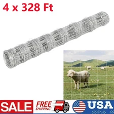 Farm Fence, 4ft x 328ft Galvanized Wire Fencing Cattle Stockade, Heavy Zinc 14GA