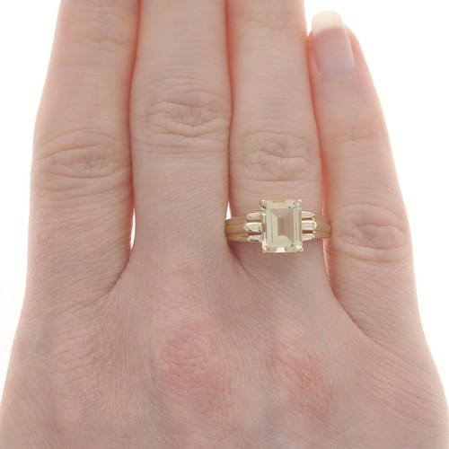 Yellow Gold Golden Beryl Solitaire Ring - 14k Emerald Cut 1.79ct Ribbed - Picture 2 of 9
