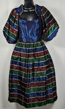 Vintage 70s VICTOR COSTA Taffeta Crinoline Party Gown Dress BIG Puff Sleeves