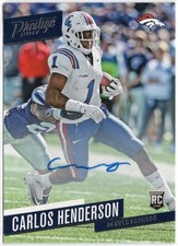 2017 Panini Prestige Carlos Henderson Rookie Autograph Card RC #201 Broncos. rookie card picture