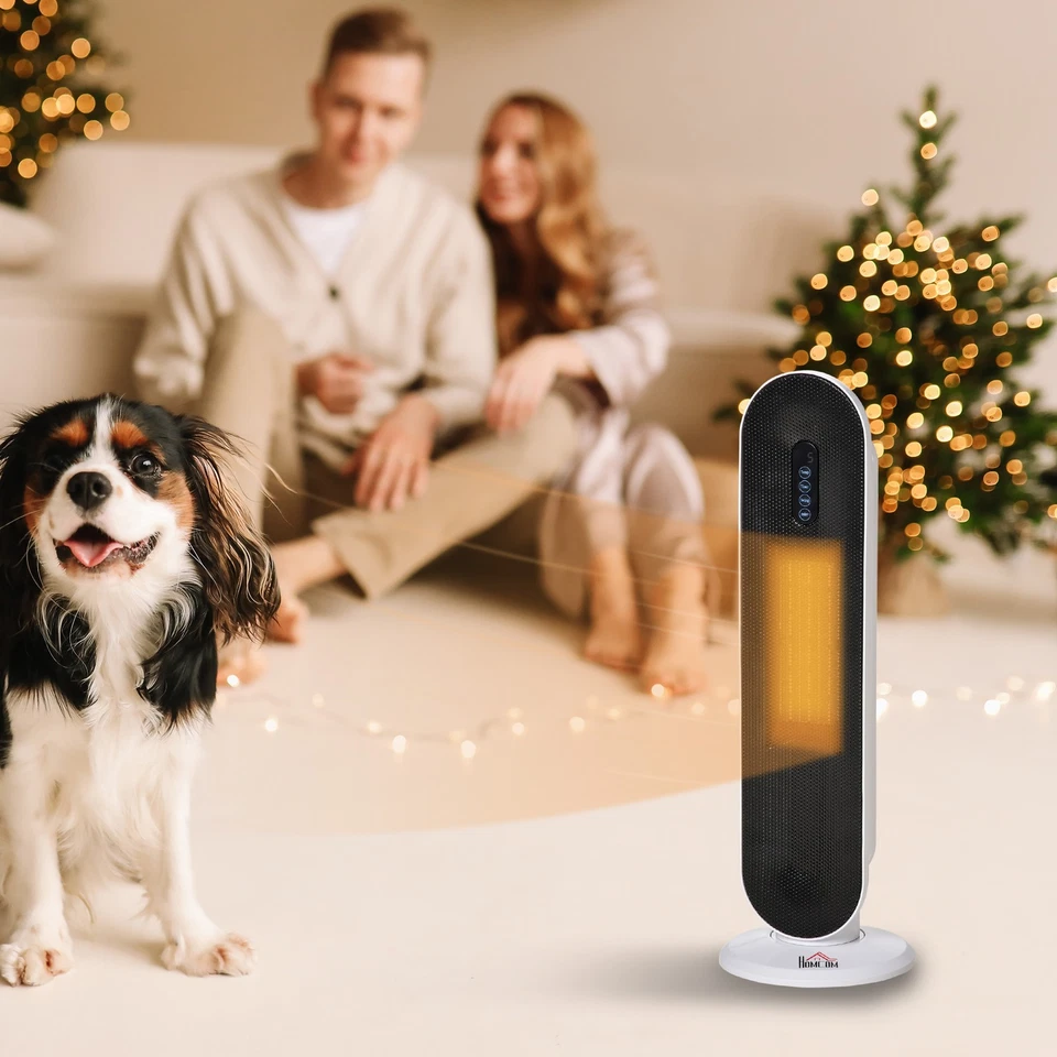 HOMCOM Mini Stufa Elettrica Oscillante a 2 Modalità con Telecomando Bianco Nero - Immagine 2 di 4