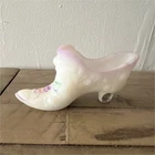 Fenton Hand Painted Art Glass Shoe Figurine Signed T. Williams Floral White Pink