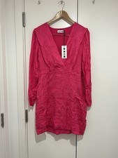 Brand New Rixo Ruched Satin Jacquard Mini Dress (Size L/UK14) RRP£255