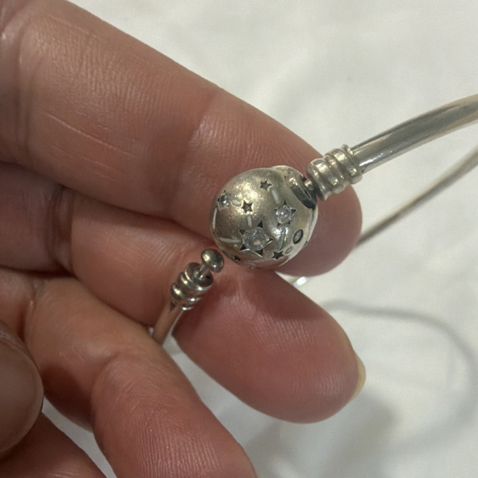 Silver Star Stackable Bangle Bracelet with Snap C… - image 3