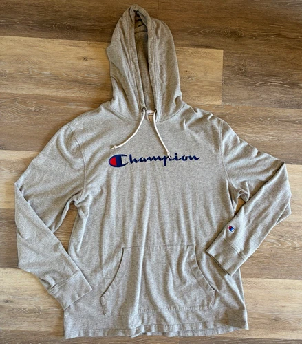 Champion Men's Gray Solid Pullover Hoodie Logo Kangaroo Pocket Drawstring L - product listing photo