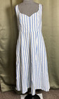 Old Navy Linen Blend Blue White Stripe Strappy Smocked Back Midi Dress Large