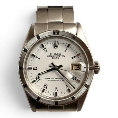 Rolex Date 34 mm White Roman Steel Oyster Automatic Watch 1501 Circa 1966