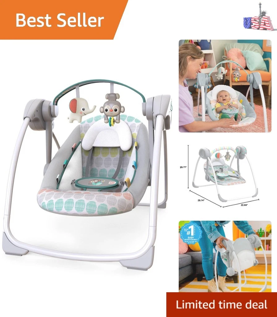 Portable Automatic 6-Speed Baby Swing with Adaptable Speed, Taggies, Music, R...