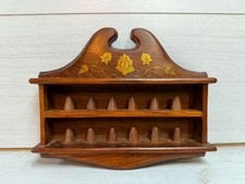 Vintage Wooden Thimble Rack Wall Shelf Brass Inlay Display Holder Holds 12