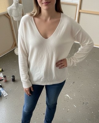 MASSIMO DUTTI Strickpullover Pullover cremé weiß L 40 Kaschmir Seide Top