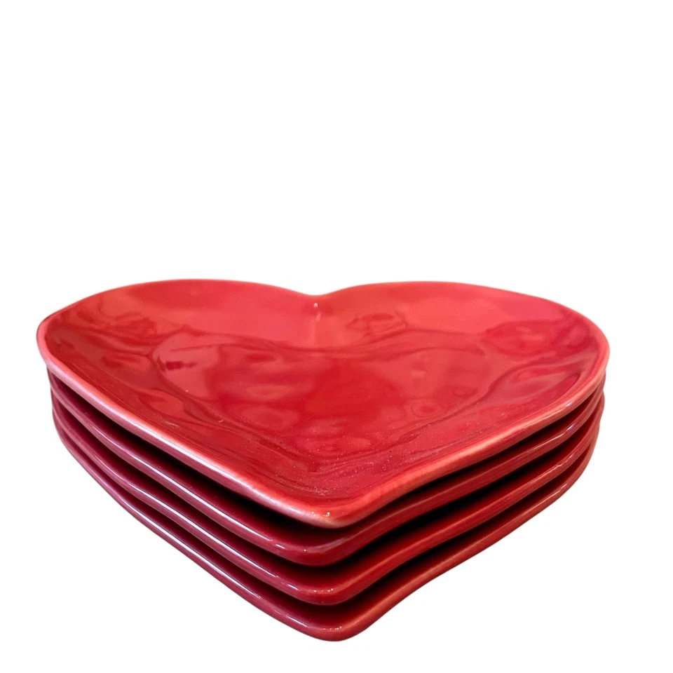 Threshold Valentine Red Heart Stoneware Appetizer Plate 7.6in Set of 4 NEW - Изображение 4 из 4