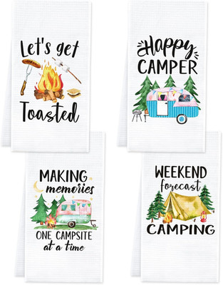Camping Kitchen Towels Set of 4 Dish Towels White Kitchen Hand Towels Kit Printe