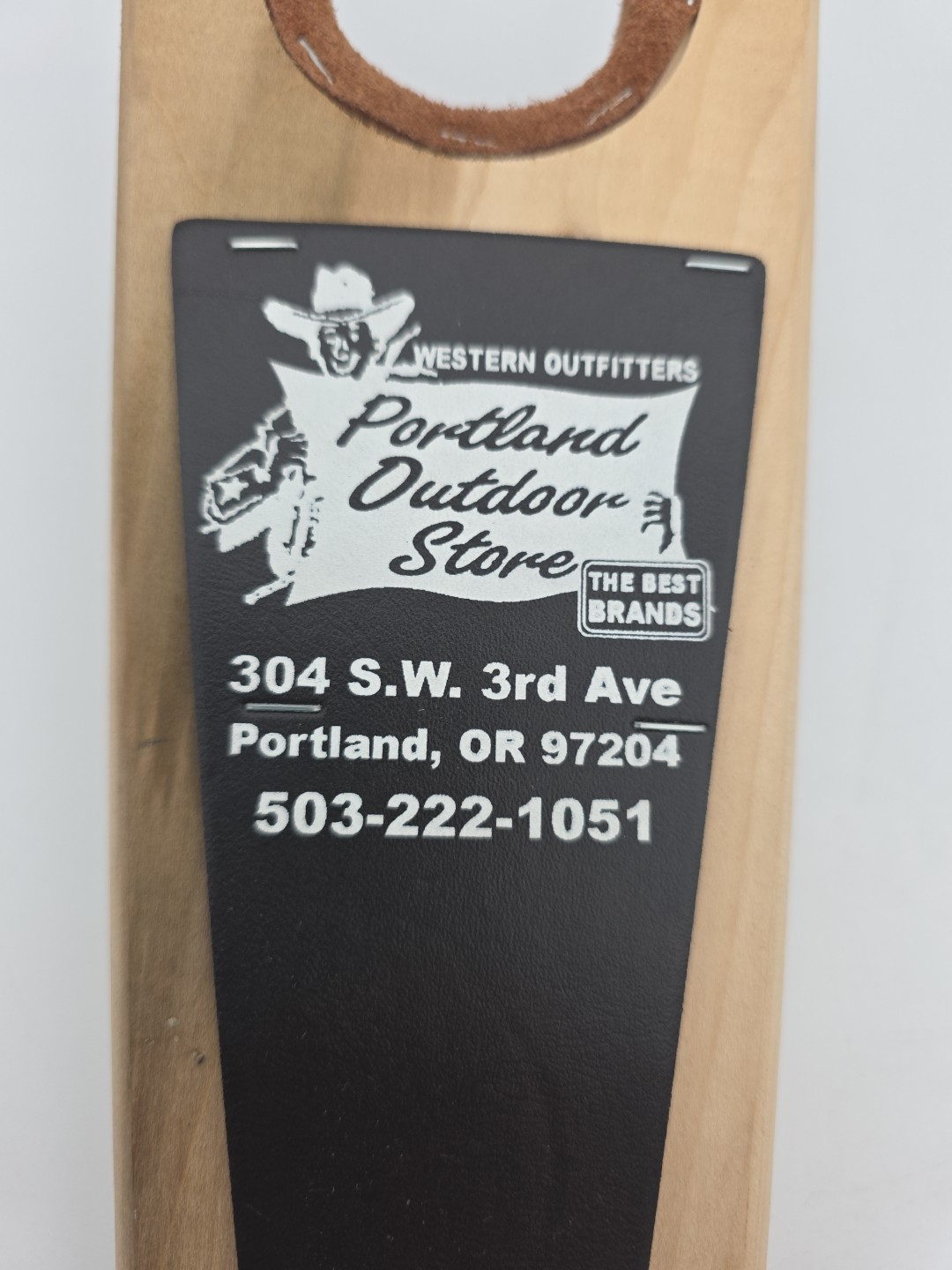 Western Outfitters Boot Jack With Logo Made In Texas Wood Leather Portland OR