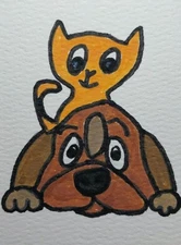 Dog Cat Impressionist Original Painting Whimsical Animals 11x14 On Canvas By GAT