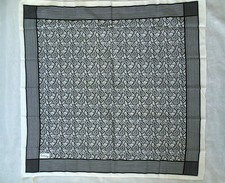 Vintage Echo Cotton Scarf, Black  White Paisley, 26" Square, Made in Italy