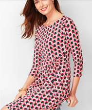 Talbots Side-Tie Swirl-Print Sheath Dress Nylon Spandex Preppy Career Sz M