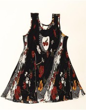 VINTAGE Womens Sleeveless A-Line Dress UK 16 Large Black Floral AH07