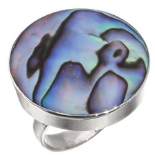 925 Sterling Silver Colorful Paua Abalone Shell Sterling Adj Sz 7 Ring, 1"