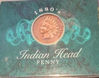 1880's Indian Head Penny Cent Coin With Display Booklet, Plastic Sleeve & COA