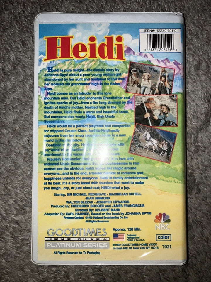 Heidi (VHS, 1992, Good Times Video) Sir Michael Redgrave/Jean Simmons! - Image 2 of 4