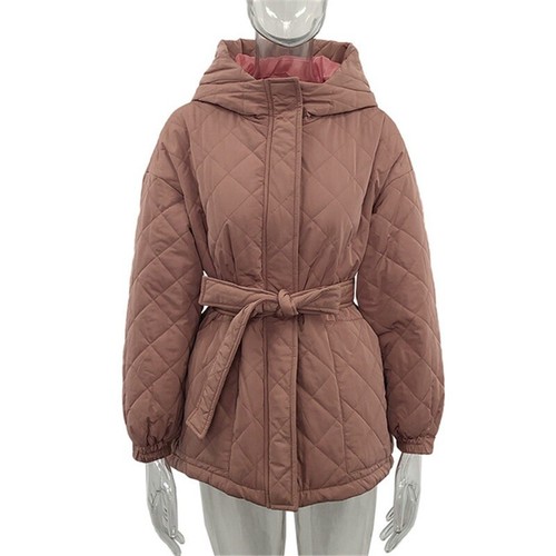 Hooded Parkas Cotton Jackets Women Short Coats Fashion Belt Female Solid Thick - Picture 15 of 15
