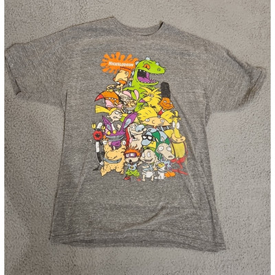 Nickelodeon T Shirt Mens LARGE Gray Characters Rugrats Ren Stimpy Arnold