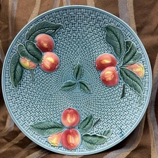 VINTAGE MAJOLICA POMEGRANATE DESIGN BASKETWEAVE DISH OLD GERMANY GS ZELL 1923