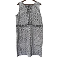 Talbots Plus Dress 1X Black White Geometric Print Sleeveless Stretch A Line