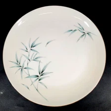 Set of 4 Sone China Bamboo Aqua 8" Dinner Bread Plate Silver Trim White 1964