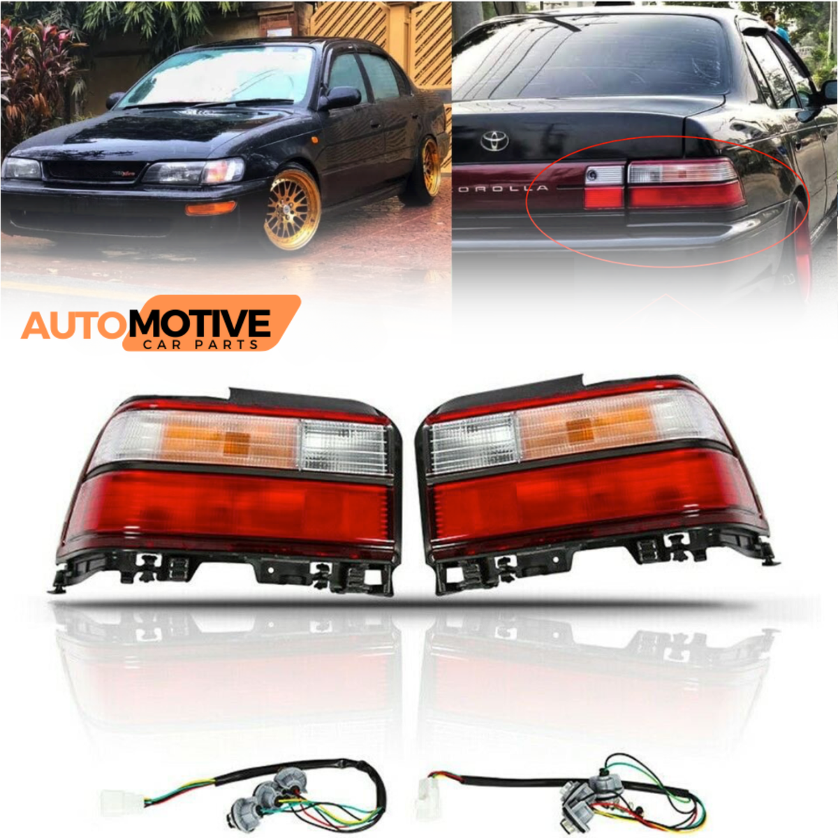 For 1993-1997 Toyota Corolla Tail Lights Rear Clear Red JDM Style