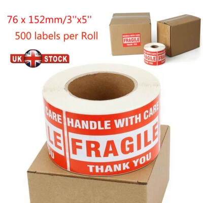 2000 Fragile Stickers Handle with Care Thank You Labels Self Adhesive 76 x 152mm