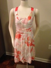 AnnTaylor Loft White Coral Blush Pink Floral Linen Sheen Blend Dress 8 Excellent