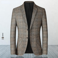 New Men's Blazer Male Suit Jacket Plaid Slim Business Blazers Wedding Suit Coats