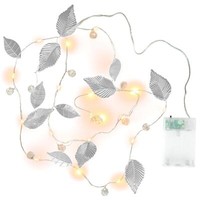 Lichterkette Perlen + BläTter Silber 20 Led Warm Weiß Batterie Timer Xmas Deko