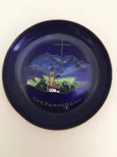 Rare AG BUNGE 50's Copper Blue Enamel Oberammergau Bavaria Passion Play Dish 3"