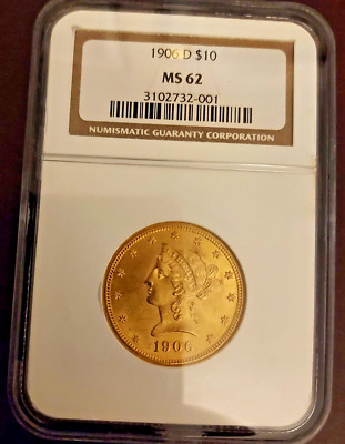 1906 D Liberty Head $10 Gold Coin NGC MS62 | eBay