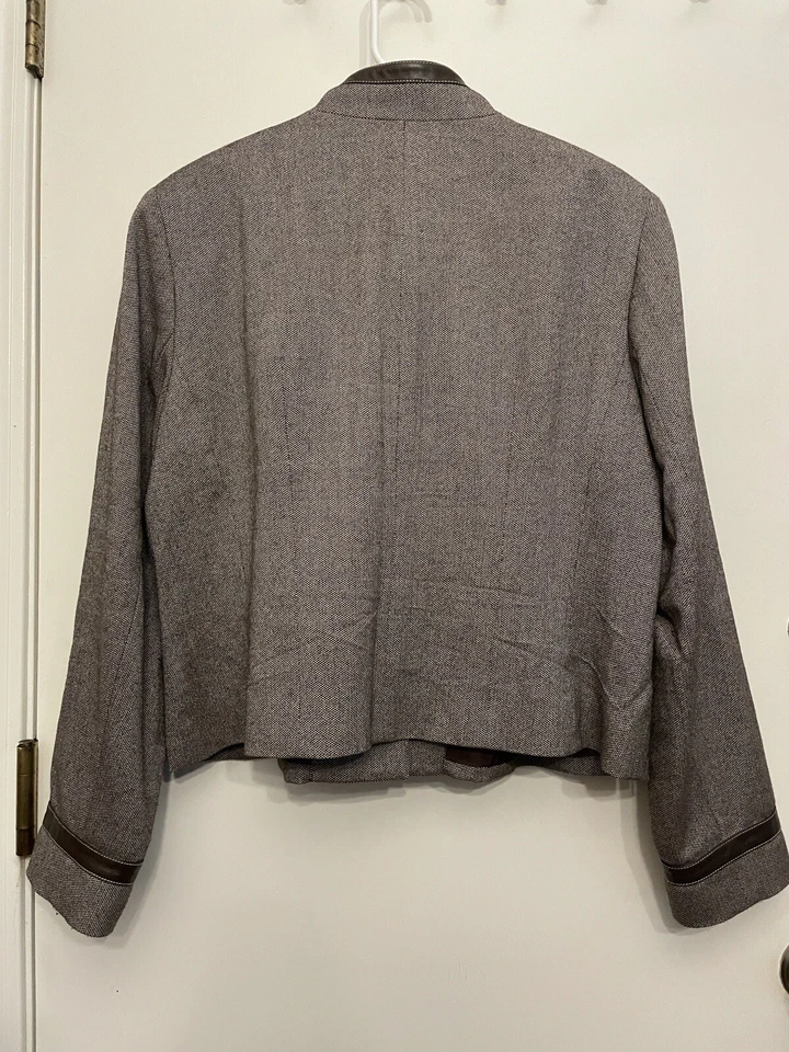 Doncaster Brown Wool & Leather Jacket Blazer | Size 16 - Image 3 of 4