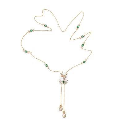 29.00 TCW Sambianischer Smaragd Perle Si / H Diamant Lasso Halskette 14k - Bild 1 von 4