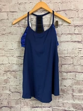 TYR  Tank Top Womens Size Medium Navy Attached Bra Sleeveless Ultra Lite Gym