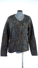 True Spirit Tweed Jacket Blazer Front Asymmetric Zip Lined Collarless L New