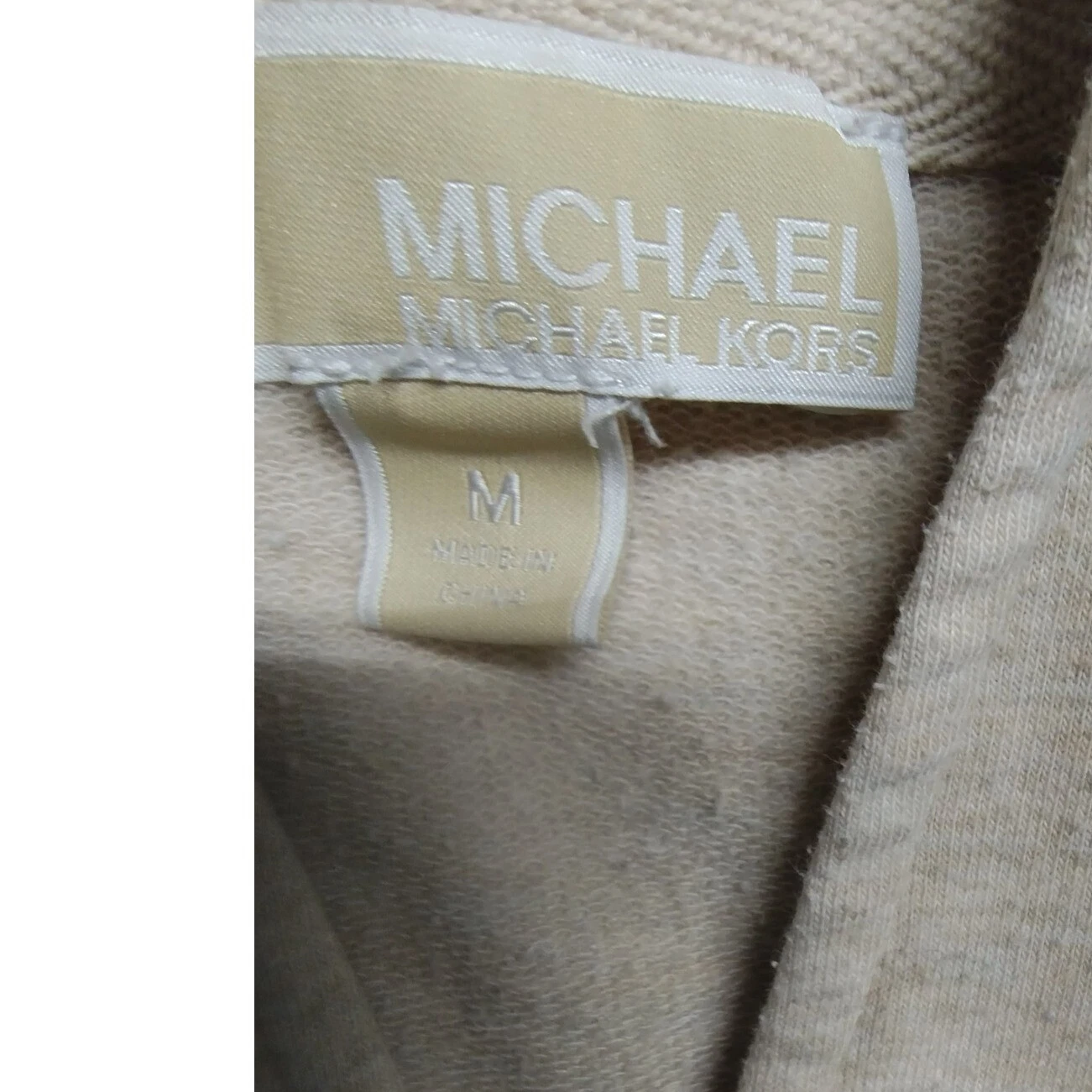 Felpa donna Michael Kors con cappuccio pullover stringato coulisse casual beige taglia M