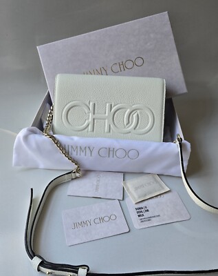 Jimmy Choo Crossbody Bag White Milk Leather Silver Chain Choo Logo