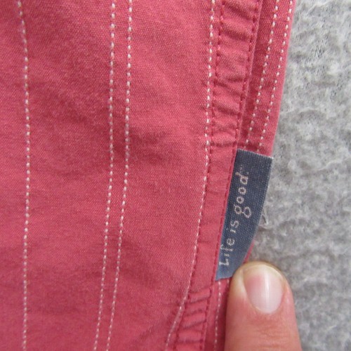 Life Is Good Mens Button Up Shirt XL Pink Short Sleeve Striped Pocket - Picture 4 of 7