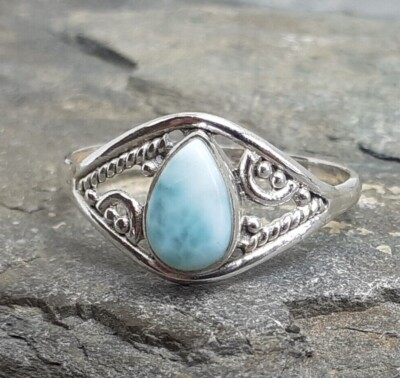 925 Silver BLUE LARIMAR Ring Sz N,O,P,R R608~Silverwave*uk Jewelry