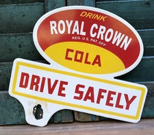 VINTAGE ROYAL CROWN COLA 7.5” PORCELAIN SIGN RC TAG TOPPER SODA BEVERAGE