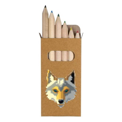 6 x 'Pixel Art Wolf Face' Short 85mm Pencils / Coloured Pencil Set (PE00059060)