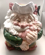 Fitz and Floyd Christmas Elf with Baby and Holly Leaves Pitcher-9" Tall