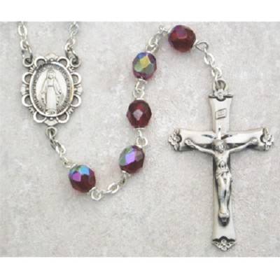 Garnet Rosary, January Birthstone with Sterling Silver Crucifix and Center