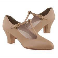 Capezio Jr. Footlight T-Strap Character Shoes Caramel Beige Woman Size 9